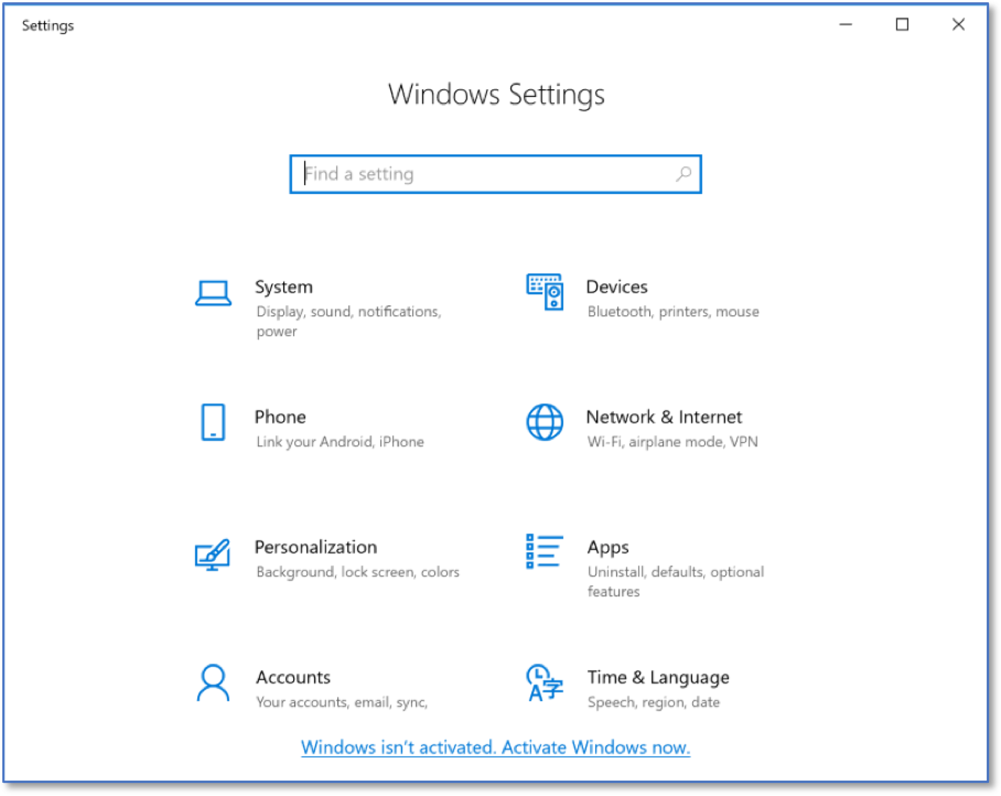 ../_images/WindowsSettingsHomeScreen.png